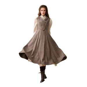 Linennaive Comfort First Classy Always Brown Double Breasted Flare Dress